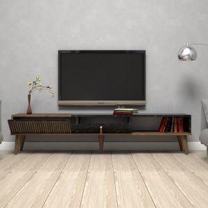 Тв шкаф Hm9512.02 меламин цвят орех и черен мрамор 180x35x40hcm