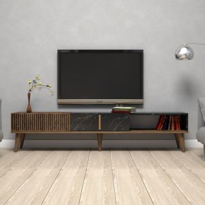 Тв шкаф Hm9512.02 меламин цвят орех и черен мрамор 180x35x40hcm