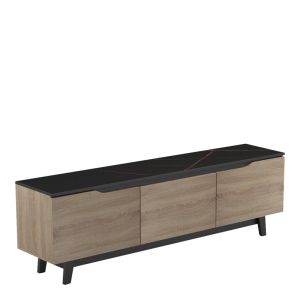 Kasandra TV cabinet in black marble-senoma color 180x35x48.5 cm