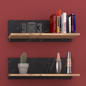 TV cabinet Kasia oak-black marble 180x35x48.5cm