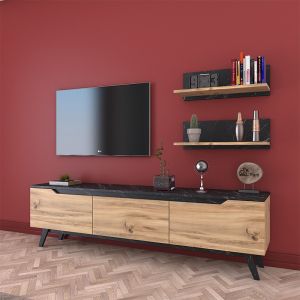 TV cabinet Kasia oak-black marble 180x35x48.5cm