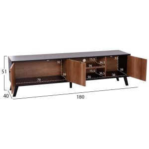 TV cabinet Kruden Hm9447.11 melamine in black - natural 180x40x51cm.