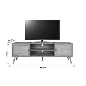 Oslo-b TV cabinet, sonoma color, plywood and natural rattan, 150x39x49cm