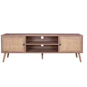 Oslo-b TV cabinet, sonoma color, plywood and natural rattan, 150x39x49cm