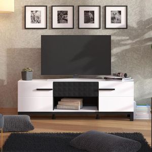 Sarthe TV cabinet in black and white matt 147x42x51cm 150 3k1f2v