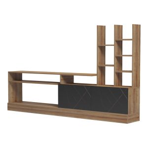 Seruno TV cabinet made of oak with black marble 170x25x100cm