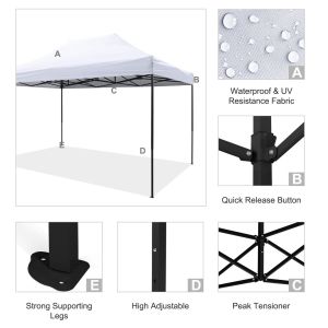 Matthew Hm6311 foldable awning - black metal frame - white awning 3x4.5x3.10cm