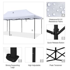 Matthew Hm6312 foldable awning - black metal frame - white awning 3x6x3,10cm