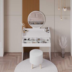 Bedroom dressing table with mirror Nashi I in mink shade 90x47x147cm