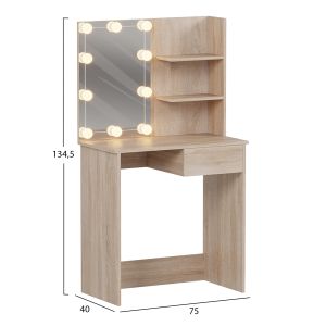 Dressing table with Led lights and shelves Lauryn Hm2501.01 melamine in Sonama 75x40x134.5hcm.