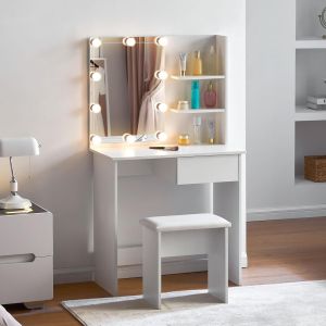 Dressing table with Led lights and shelves Lauryn Hm2501.03 melamine in white 75x40x134.5hcm.