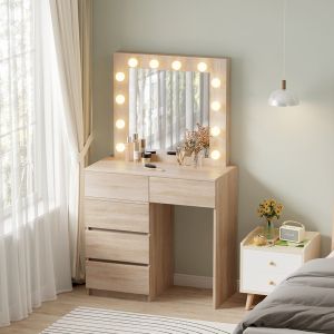 Dressing table with Led lights and drawers Beyon Hm2500.01 melamine in Sonama 80x40x140hcm.