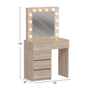 Dressing table with Led lights and drawers Beyon Hm2500.01 melamine in Sonama 80x40x140hcm.