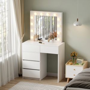 Dressing table with Led lights and drawers Beyon Hm2500.03 melamine in white 80x40x140hcm.