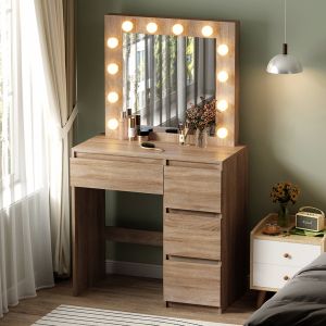 Dressing table with Led lights and drawers Keitlin Hm2499.01 melamine in Sonama 80x40x140hcm.