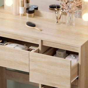 Dressing table with Led lights and drawers Keitlin Hm2499.01 melamine in Sonama 80x40x140hcm.