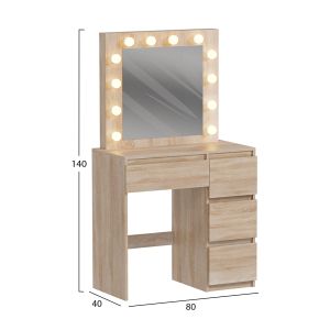 Dressing table with Led lights and drawers Keitlin Hm2499.01 melamine in Sonama 80x40x140hcm.