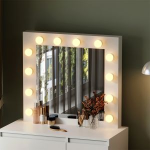 Dressing table with Led lights and drawers Keitlin Hm2499.03 melamine in white 80x40x140hcm.