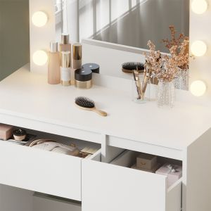 Dressing table with Led lights and drawers Keitlin Hm2499.03 melamine in white 80x40x140hcm.