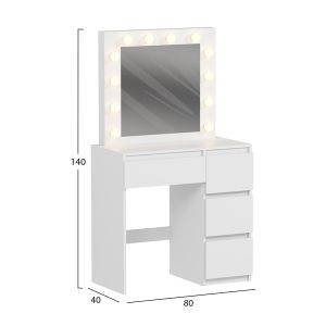 Dressing table with Led lights and drawers Keitlin Hm2499.03 melamine in white 80x40x140hcm.