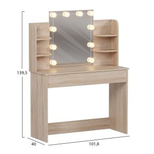 Dressing table with Led lights-shelves-drawers Lauryn Hm2502.01 Sonama color 101.8x40x139.5hcm.