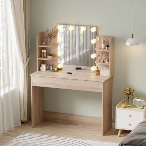 Dressing table with Led lights-shelves-drawers Lauryn Hm2502.01 Sonama color 101.8x40x139.5hcm.