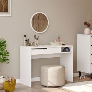 Dressing table with mirror Dorjie made of melamine, white/dark gray, 100x44.5x75cm