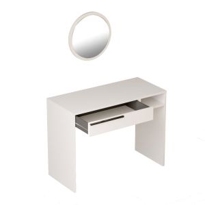 Dressing table with mirror Dorjie made of melamine, white/dark gray, 100x44.5x75cm