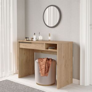Dorjie dressing table with mirror made of melamine, natural/dark gray color, 100x44.5x75cm