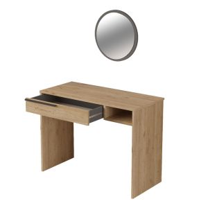 Dorjie dressing table with mirror made of melamine, natural/dark gray color, 100x44.5x75cm