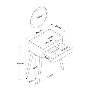 Dressing table with mirror Globy white color 74x37x86cm