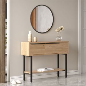 Dressing table with mirror Wardio made of melamine, natural/black color 100x29