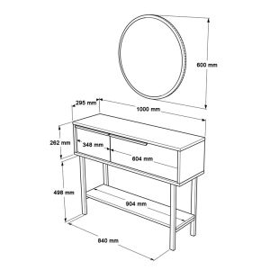 Dressing table with mirror Wardio made of melamine, natural/black color 100x29