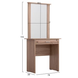 Тоалетка с огледало и табуретка Crystel Hm9938.11 меламин в дъб сонама 74x39x155hcm.