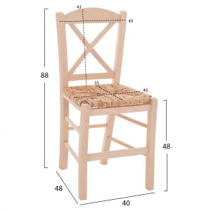Traditional chair with straw and crossed legs, untreated Hm10371,02