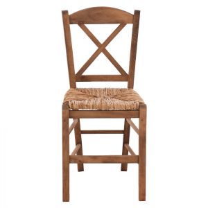 Traditional chair with straw and crossed legs, walnut Hm10371,01