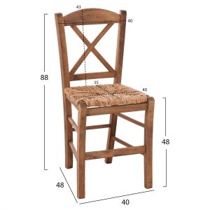 Traditional chair with straw and crossed legs, walnut Hm10371,01