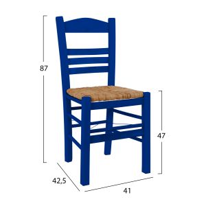 Traditional chair with straw and mat Hm910369.05, beige wood with blue impregnation 40x42x87cm