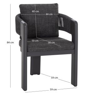 Dining chair Baron Sm6482.01 aluminum - rope - olefin fabric in dark gray 59x59x73.5w