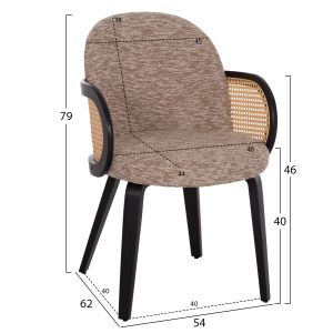 Dining chair Becker Hm18246.03 plywood in black - fabric in brown 54x62x79cm.