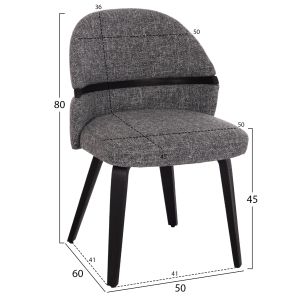 Dining chair Dekker Hm18249.02 plywood in black - fabric in gray 50x60x80cm.