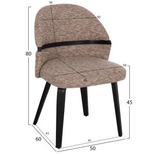 Dining chair Dekker Hm18249.03 plywood in black - fabric in brown 50x60x80cm.