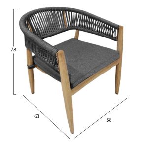 Dining chair Liston Hm6646 aluminum-olefin fabric with bamboo look and rope in charcoal color 58x63x78cm