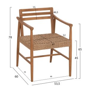 Robin dining chair Hm18351 teak wood and wicker rope in natural colors 53.5x60x78cm.