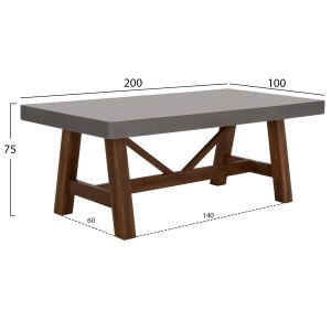 Dining table Maeve Hm6575.01 gray fiber cement surface - acacia wood legs 200x100x75cm