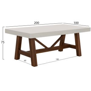Dining table Maeve Hm6575.02 beige fiber cement surface - acacia wood legs 200x100x75cm