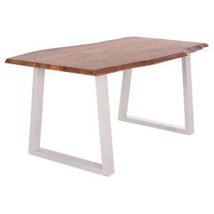 Dining table Montana Hm8336.12 tropical acacia solid wood - 4 cm surface thickness - white legs 160x90x77 in cm.