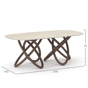 Dining table Orbiter Sm18093.01 ceramic top - solid ash wood legs in walnut color 200x100x76.5cm.