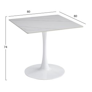 Dining table Tetran Hm18315.01 metal in white - top made of sintered stone in snow-white color 80x80x74cm