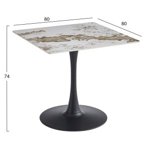 Dining table Tetran Hm18315.02 black metal base - sintered stone top in Pandora color 80x80x74hcm